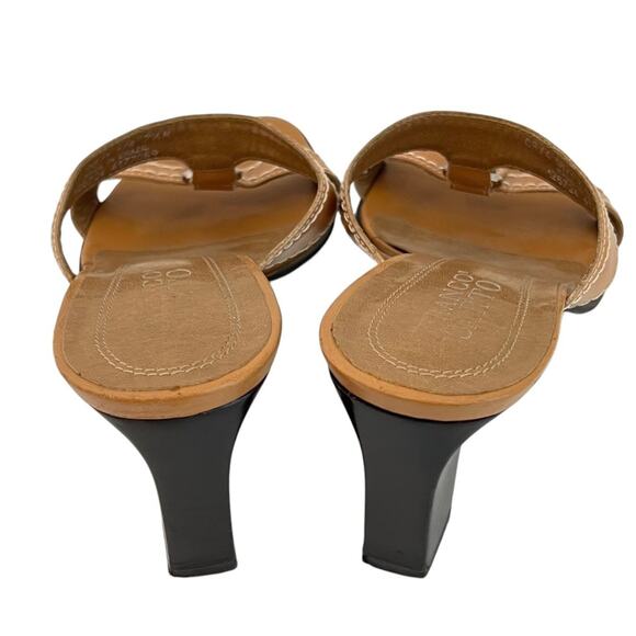 Franco Sarto Womens Sandals 7.5M Brown Tan Leather Slip On Block Heel Y2K Resort - Picture 3 of 10